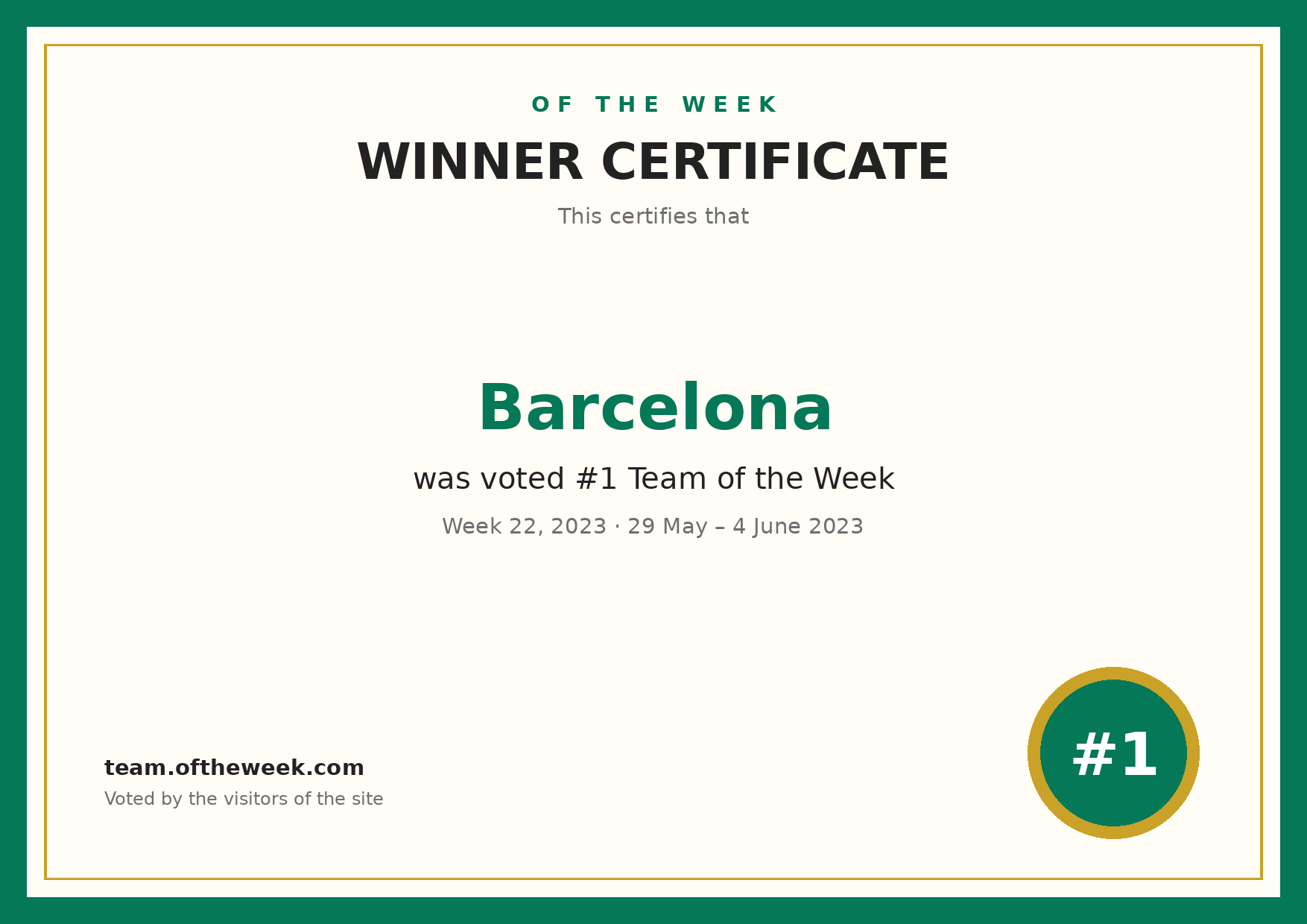 Certificate — Barcelona