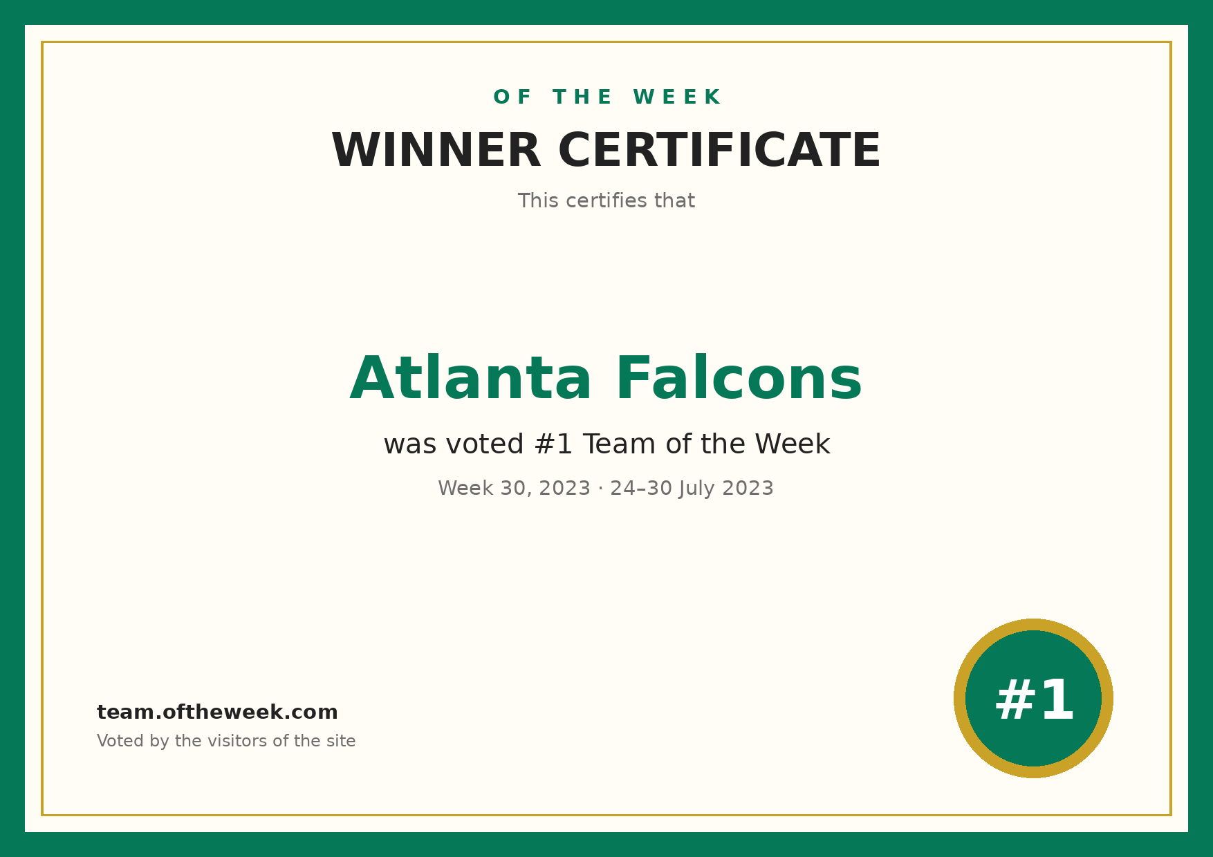 Certificate — Atlanta Falcons