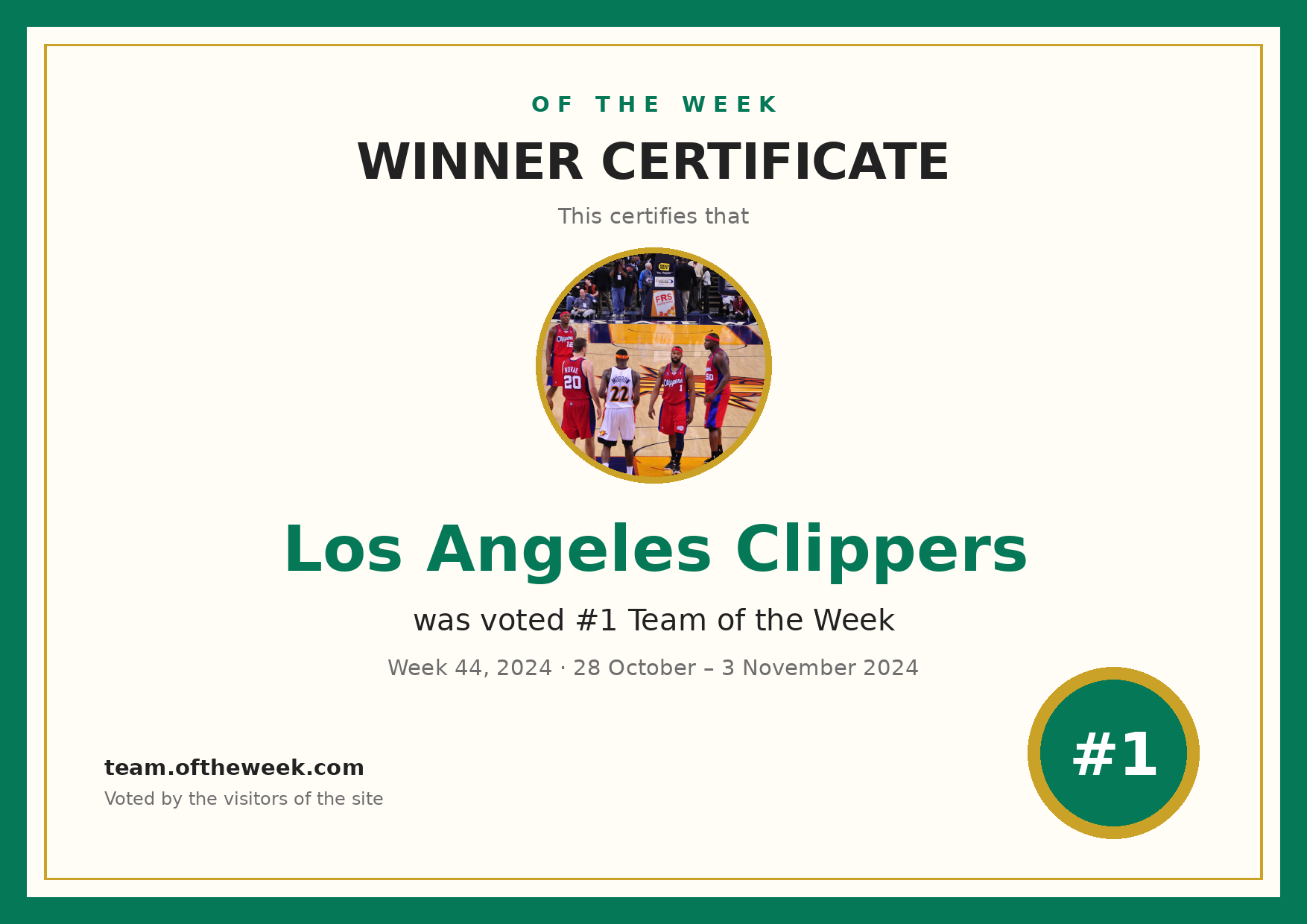Certificate — Los Angeles Clippers