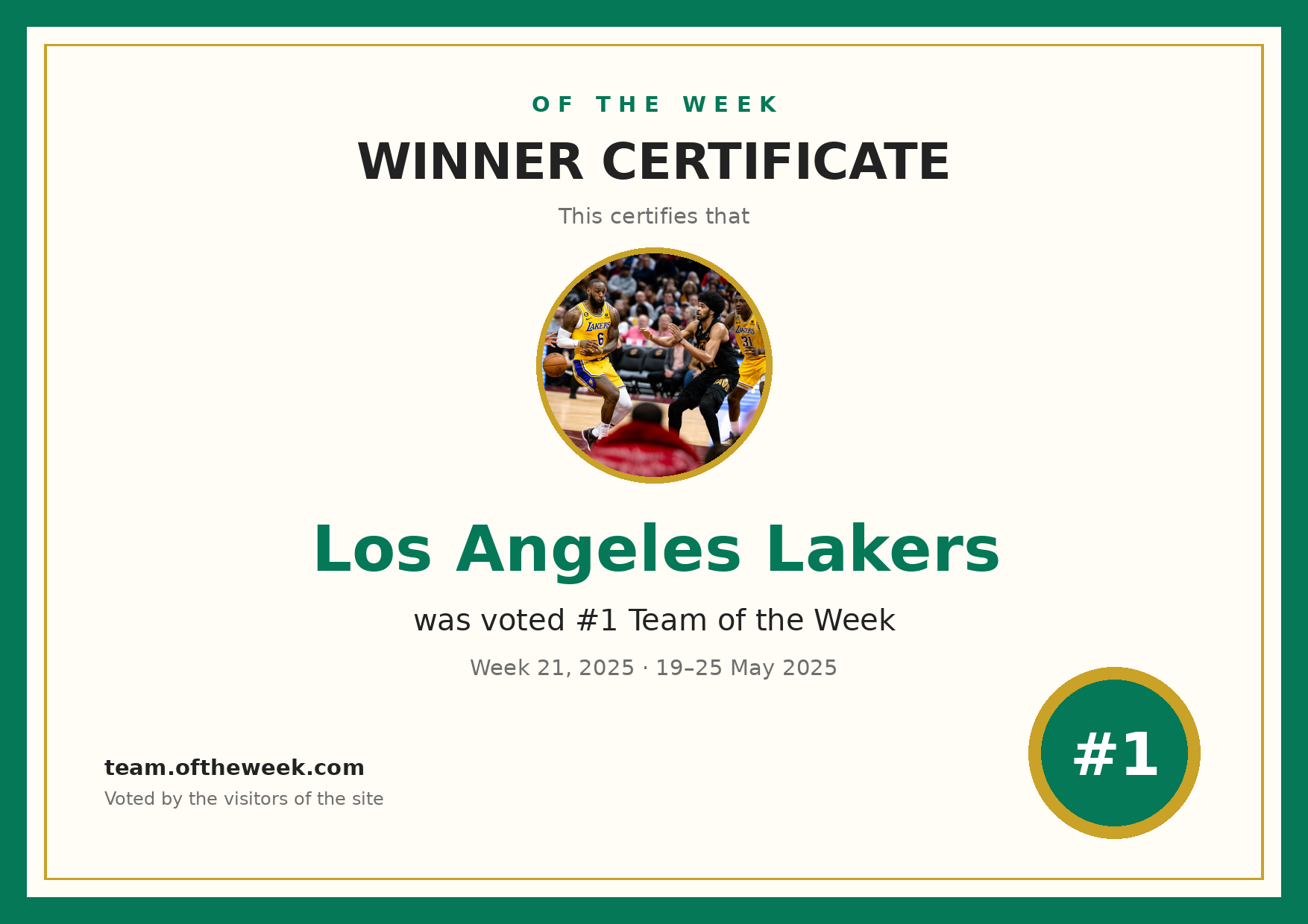 Certificate — Los Angeles Lakers