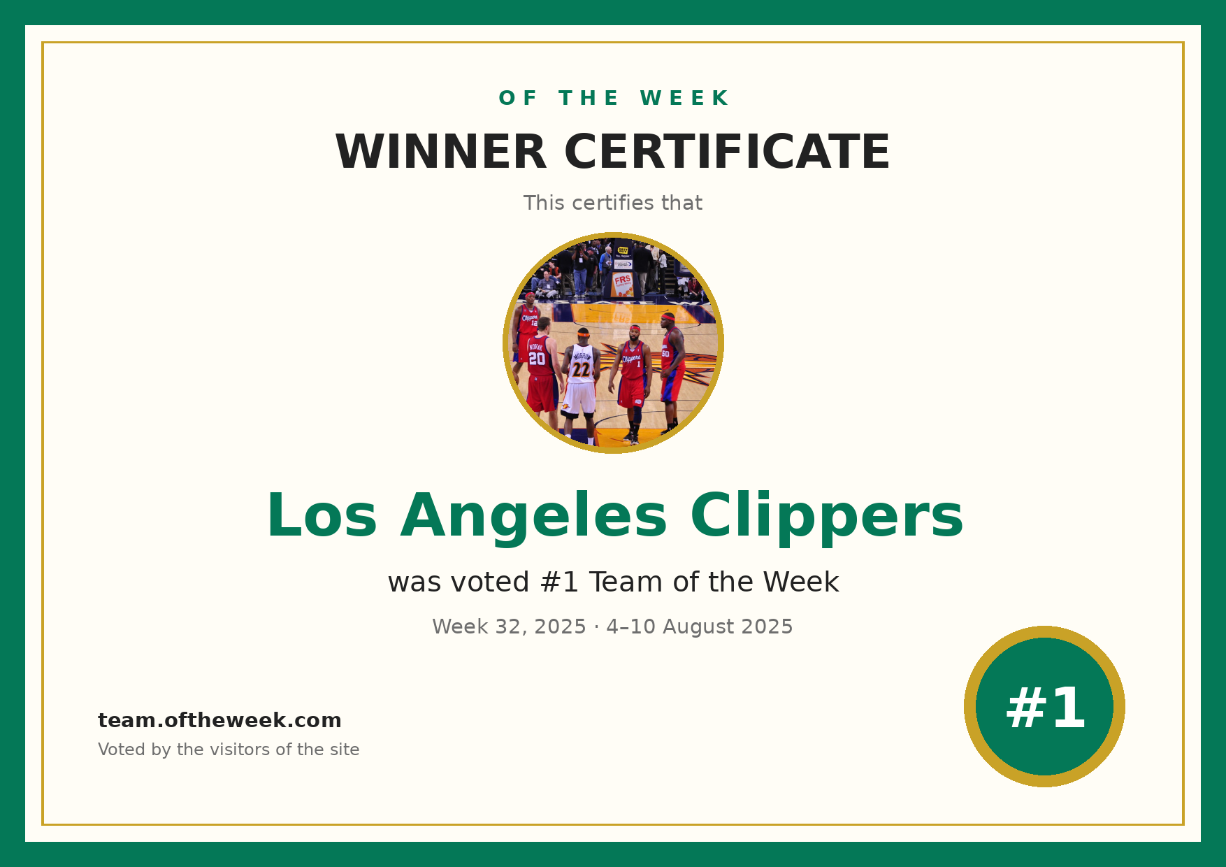 Certificate — Los Angeles Clippers