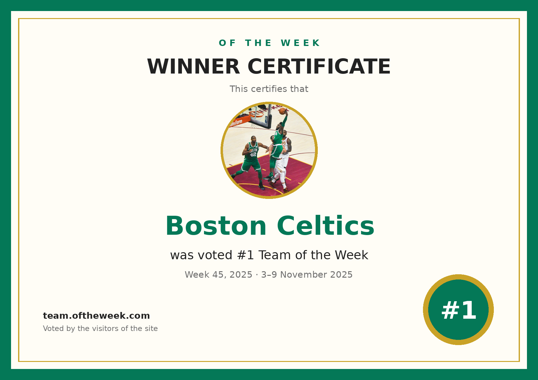 Certificate — Boston Celtics