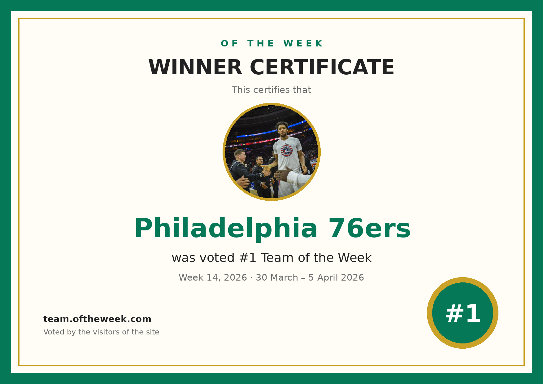 Certificate — Philadelphia 76ers