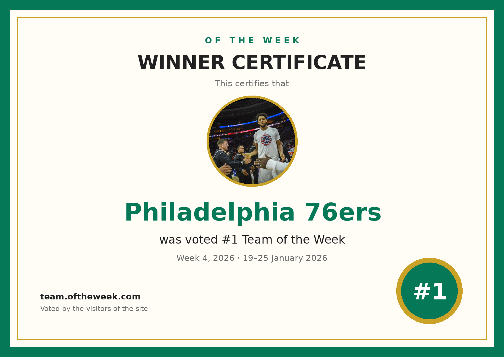 Certificate — Philadelphia 76ers